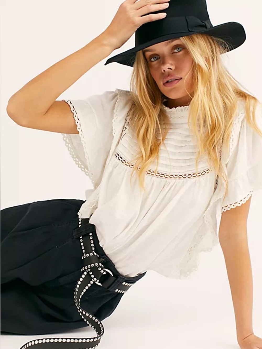 Free People Le Femme Tee Lace Ruffle Top Size XL